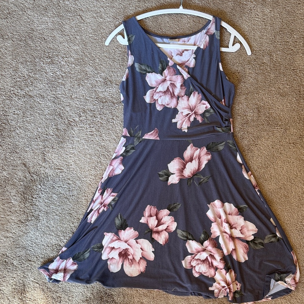 Kaileigh Pink and Gray Floral Mini Dress